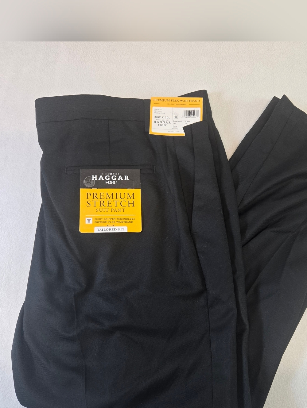 NWT Men's Haggar H26 Tailored Fit Premium Stretch Suit Pants Black Size 38x30